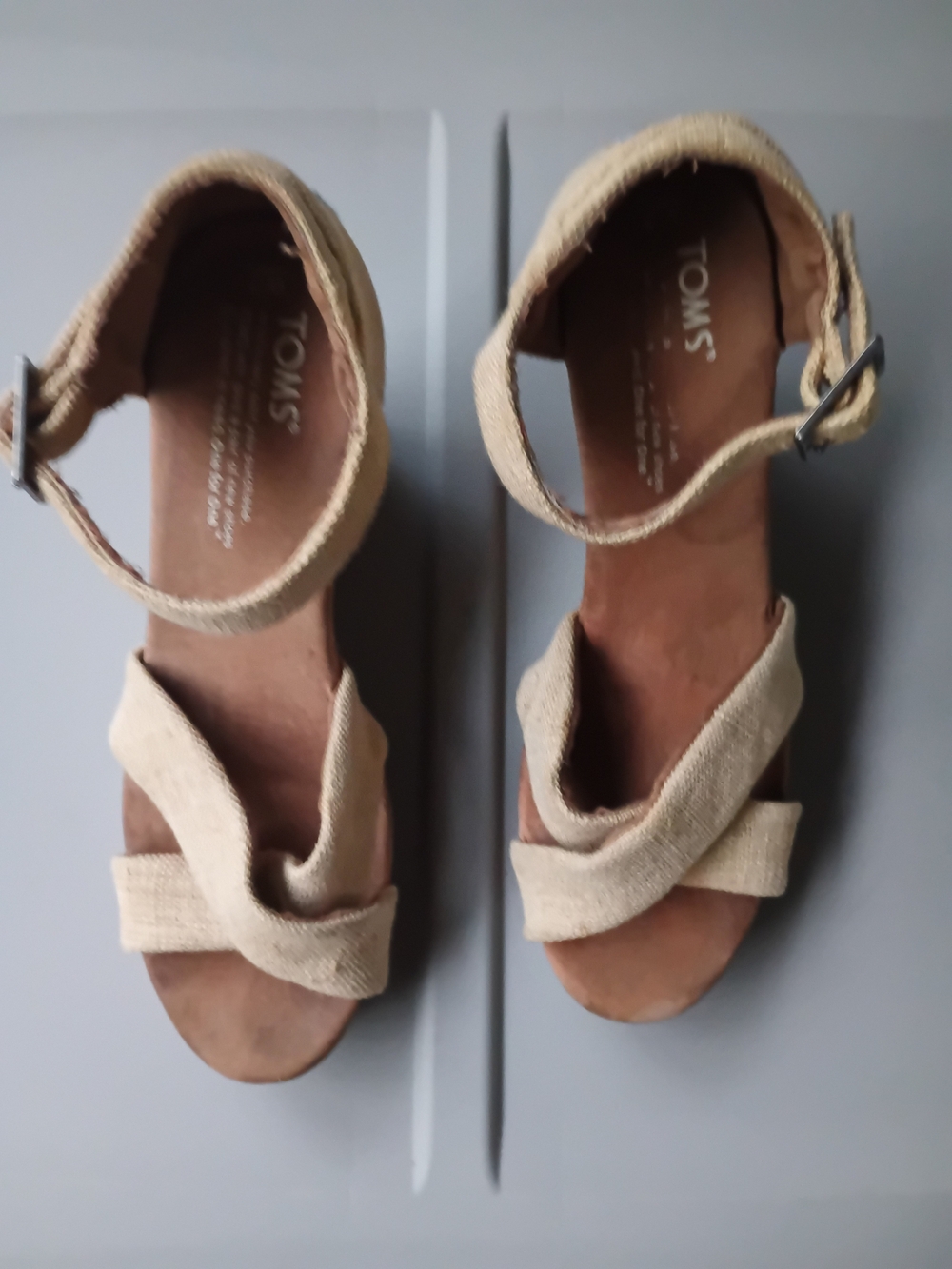 TOMS Women's Beige Canvas Wedge Sandals - Picture 13 of 13